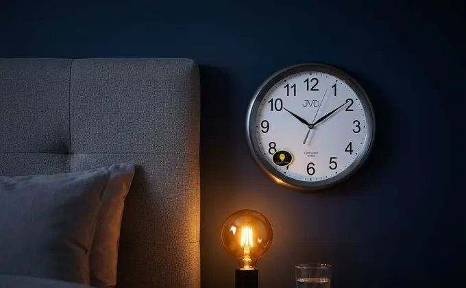 Ambiance nocturne tamisée dans une chambre à coucher confortable.